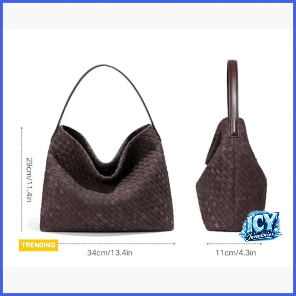 Faux Suede Woven Hobo Tote Bag Shoulder Handbag